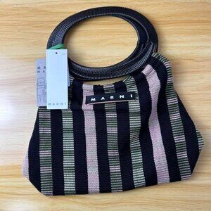 Marni Market Striped Tote Bag with Black Handle - New with Tags